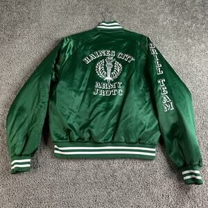 VINTAGE Nasco Haines City Florida JROTC Bomber Jacket Mens M Green Satin